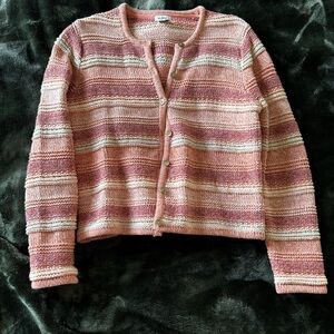 LL Bean Women's Size Thick Cotton Peach Button Up striped Cardigan Sweater